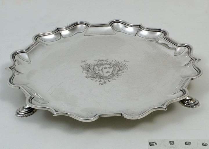 Fine Silver George II Rococo Salver on Three Hoof-Feet